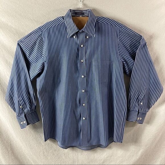 Chaps Mens Striped Twill No Wrinkle Button Down Long Sleeve Shirt Large 16/16.5 - Picture 2 of 11